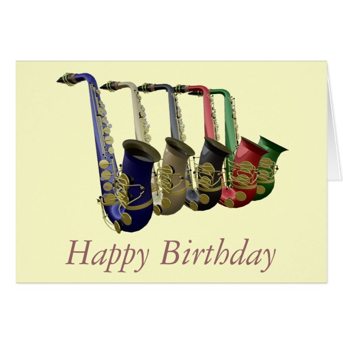 Five Colorful Saxophones Happy Birthday Card