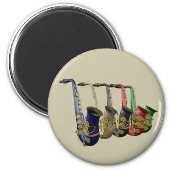 Five Colorful Saxophones In A Line Magnet by DigitalDreambuilder at Zazzle