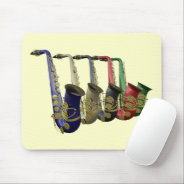 Five Colorful Saxophones In A Line Mousepad at Zazzle