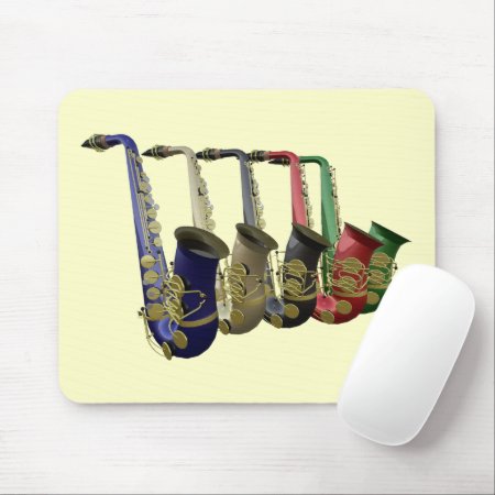 Five Colorful Saxophones In A Line Mousepad