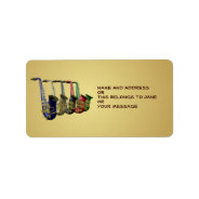 Five Colorful Saxophones Name Gift Tag Bookplates at Zazzle