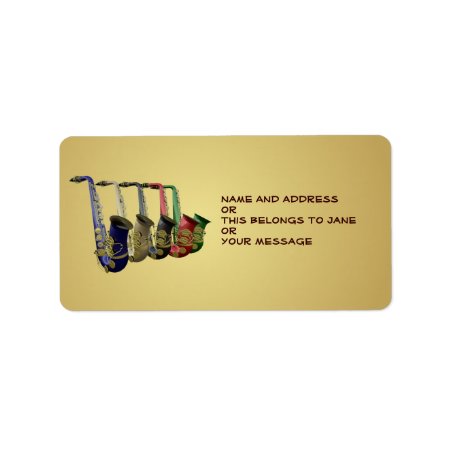 Five Colorful Saxophones Name Gift Tag Bookplates