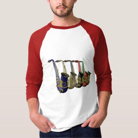 Five Colorful Saxophones Raglan Tee Shirt