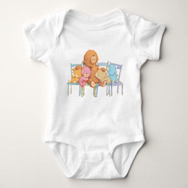 Five Cuddly and Colorful Bears On Chairs Baby Bodysuit (Front)