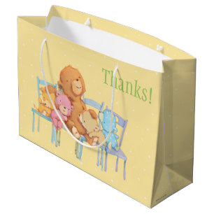 Five Cuddly and Colorful Bears On Chairs Large Gift Bag