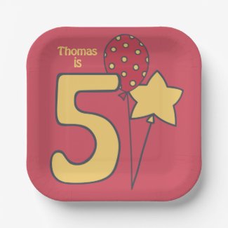 Five - Cute Balloon Yellow & Red 5th Birthday 