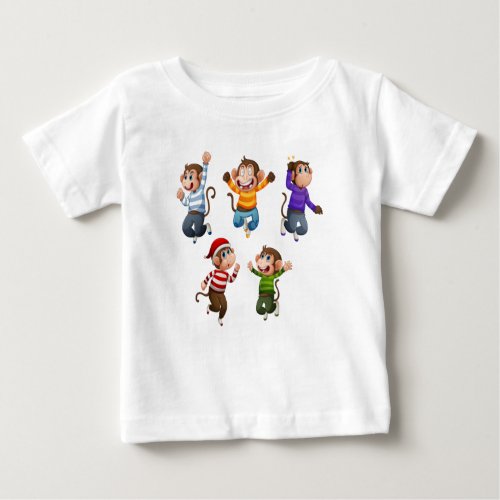 five cute little monkeys jumping for joy2 baby T_Shirt