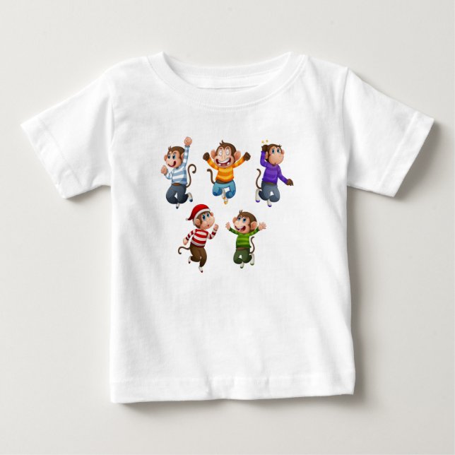 five cute little monkeys jumping for joy2 baby T-Shirt (Front)