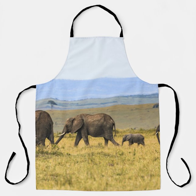 FIVE ELEPHANTS ON BROWN GRASS APRON (Front)