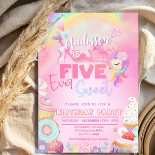 five ever Sweet Girl 5th Birthday Invitation