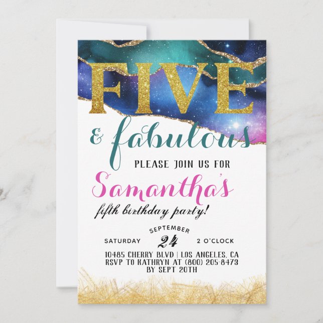 Five & Fabulous Girls Birthday Invitation (Front)