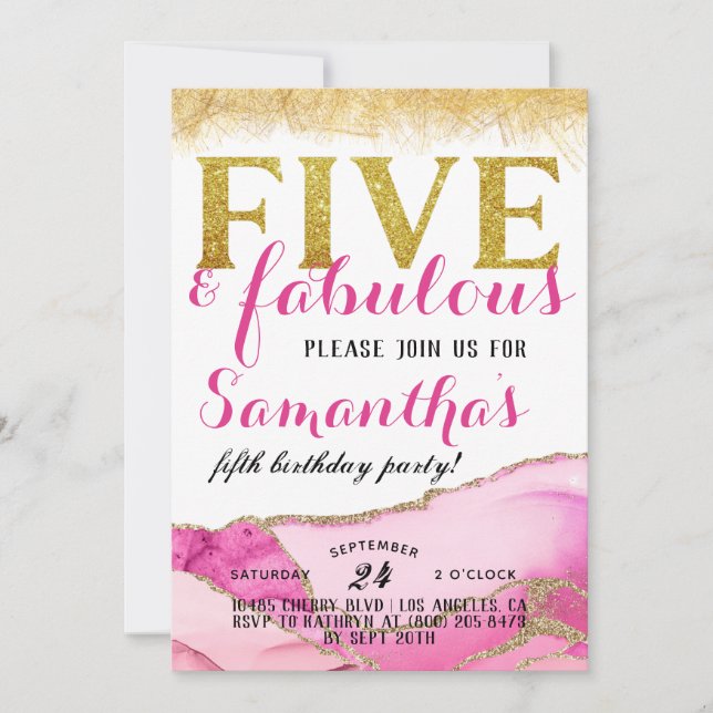 Five & Fabulous Girls Birthday Invitation (Front)