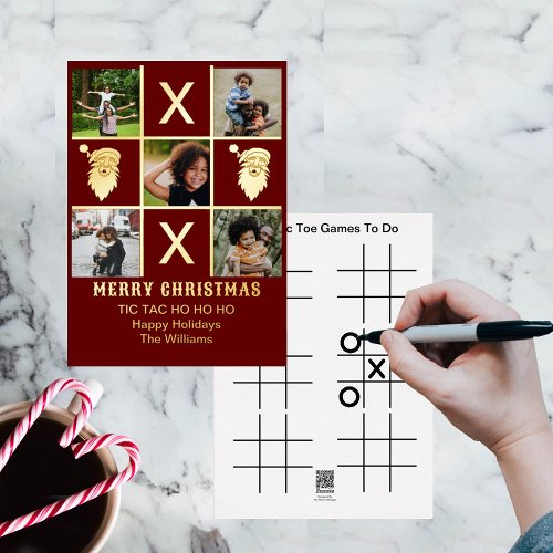 Five Family Photo Tic Tac Toe Ho Ho Ho Christmas Foil Holiday Card