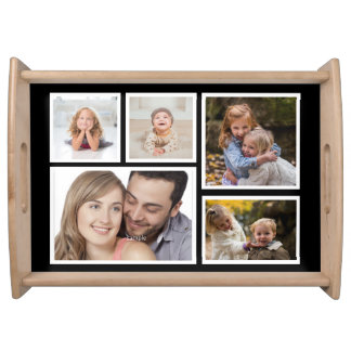 Five Family Photographs in Modern Black and White Serving Tray