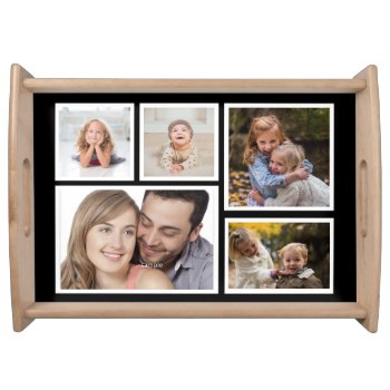 Five Family Photographs In Modern Black And White Serving Tray by PartyHearty at Zazzle