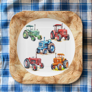 Five Farm Tractors Birthday Party Paper Plates