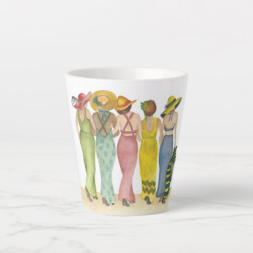 Five female Beach Babe friends having fun Latte Mug