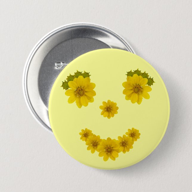 Five Flower Smile Pinback Button (Front & Back)