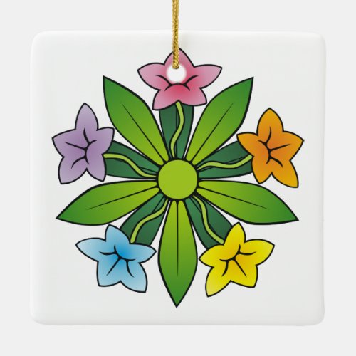 Five flowers in rainbow colors ceramic ornament
