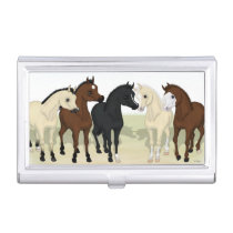 Five Foals in Pasture Cute Baby Horses Equestrian Business Card Case
