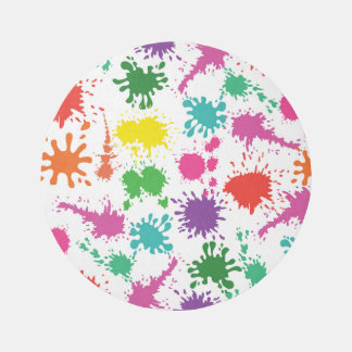 Five Foot Round White Rug with Paint Splatters