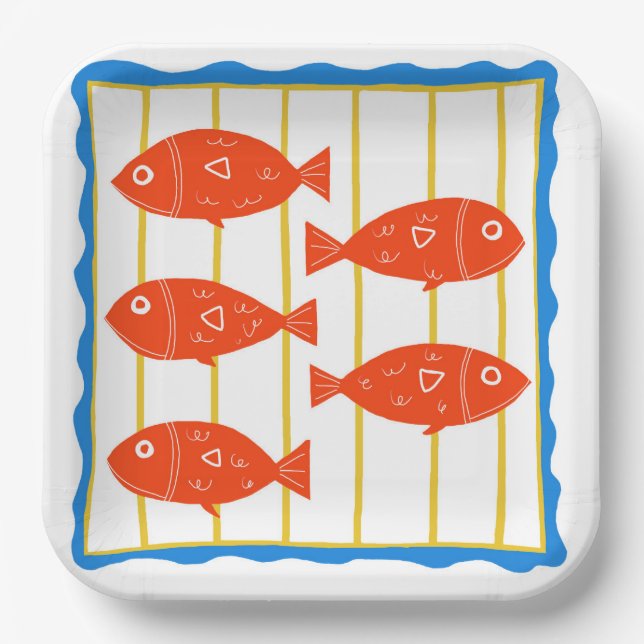Five Fun Fish Nautical Design Paper Plates (Front)