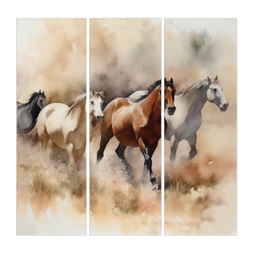 âœFive Galloping Mustangsâ Dusty Western Watercolou Triptych