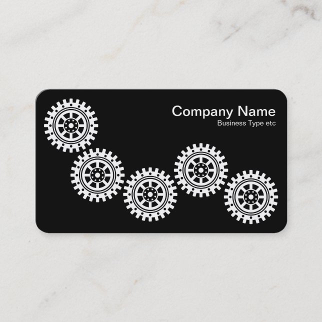 Five Gears II - White on Black - Gray Back Business Card (Front)