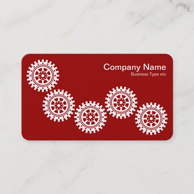 Five Gears II - White on Ruby Red - Gray Back Business Card (Front)