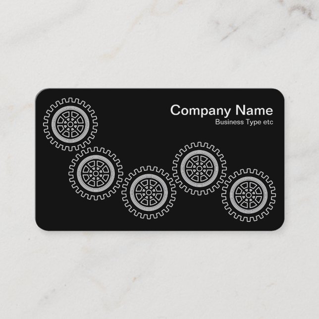 Five Gears - White on Black - Gray Back Business Card (Front)