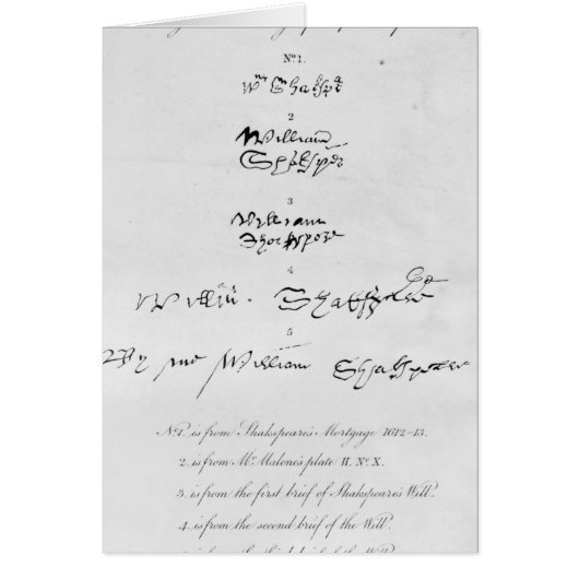 Five Genuine Autographs of William Shakespeare Cards (Front)