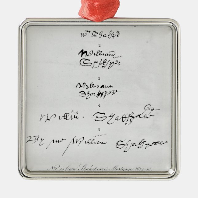 Five Genuine Autographs of William Shakespeare Metal Ornament (Front)