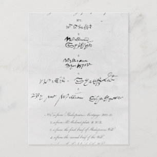 Five Genuine Autographs of William Shakespeare Postcard