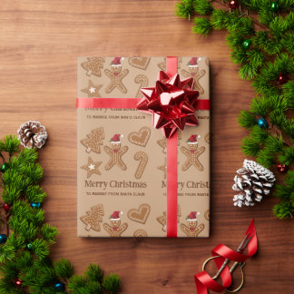 Five Gingerbread Christmas Cookie Shapes &amp; Text Wrapping Paper
