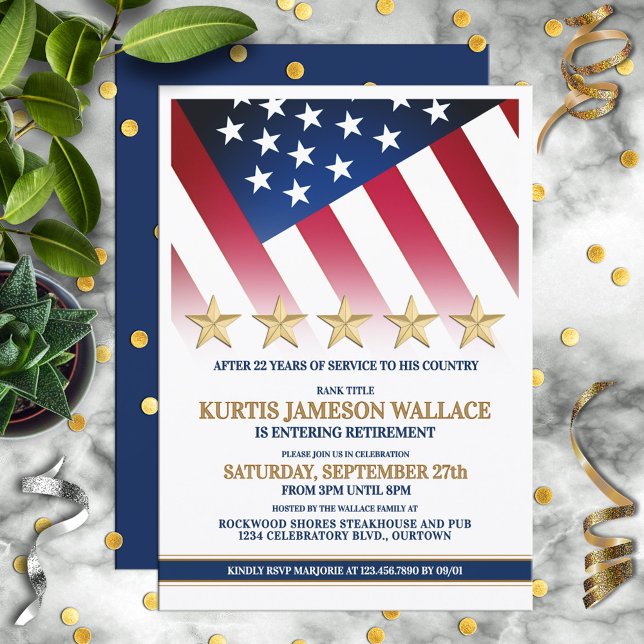 Five Gold Star Military Retirement Party Invitation (Creator Uploaded)
