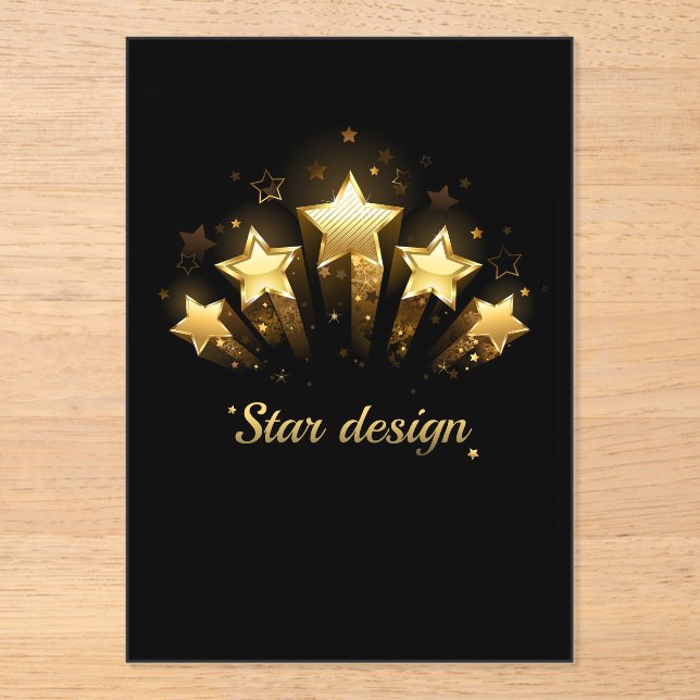 Five gold stars on black acrylic invitations (Front)