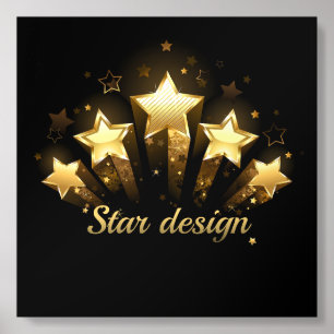 Five gold stars on black acrylic photo tile