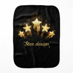Five gold stars on black baby burp cloth