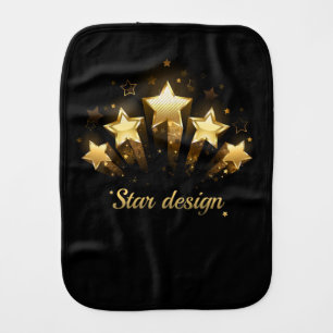 Five gold stars on black baby burp cloth