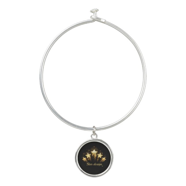 Five gold stars on black bangle bracelet (Front)