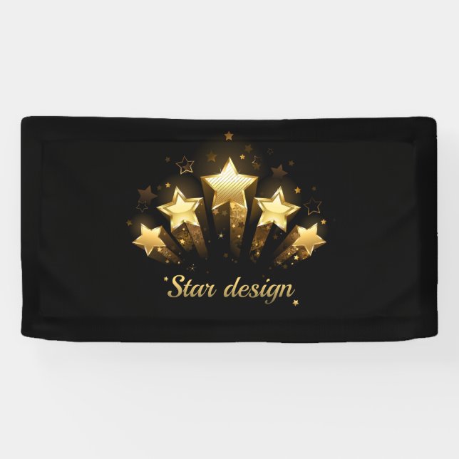 Five gold stars on black banner (Horizontal)