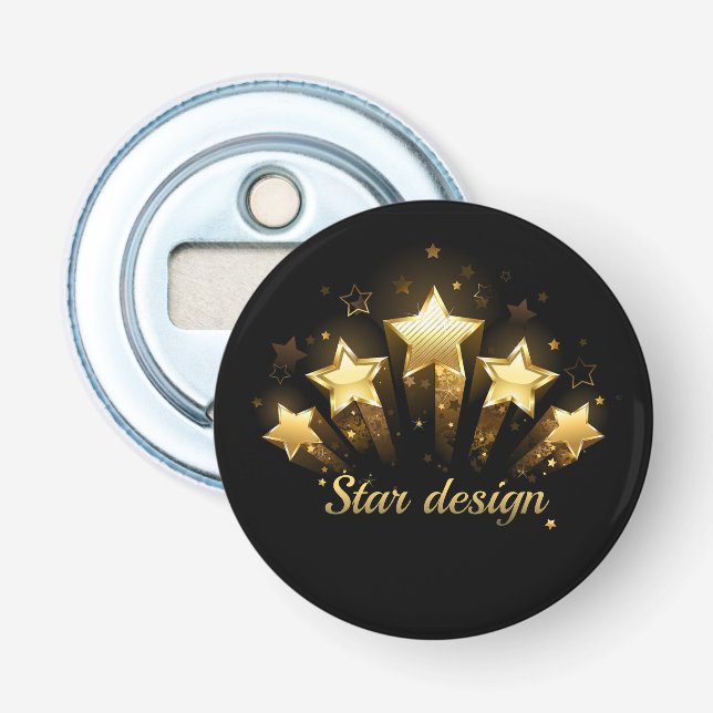 Five gold stars on black bottle opener (Front)