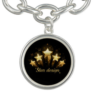 Five gold stars on black bracelet