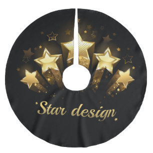 Five gold stars on black brushed polyester tree skirt