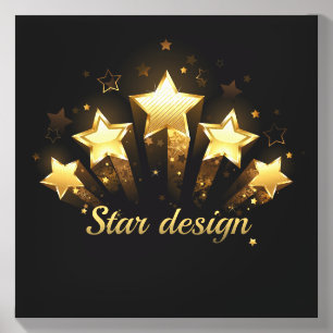Five gold stars on black canvas photo tile