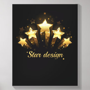 Five gold stars on black canvas photo tile