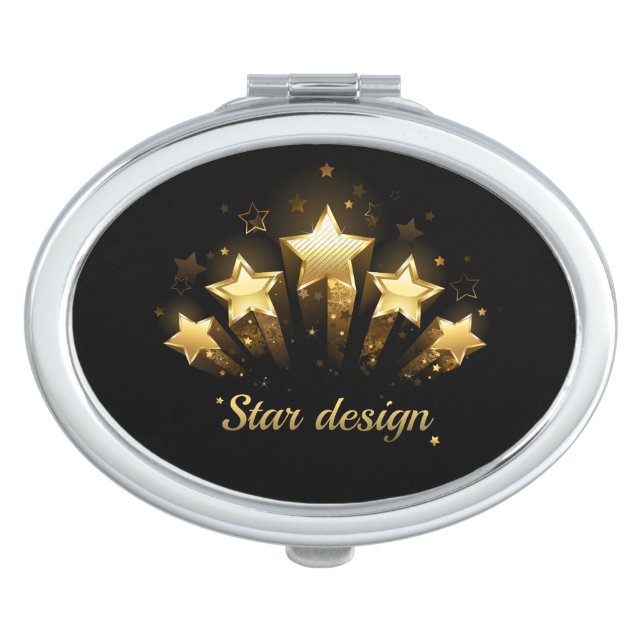 Five gold stars on black compact mirror (Front)