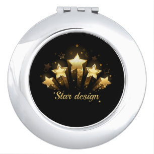 Five gold stars on black compact mirror