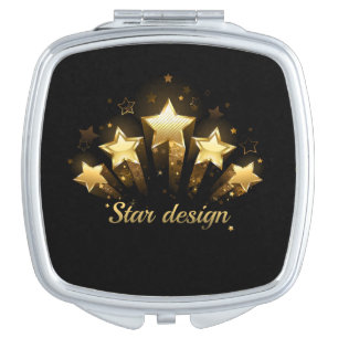 Five gold stars on black compact mirror