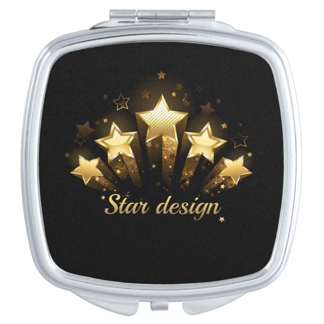 Five gold stars on black compact mirror (Front)